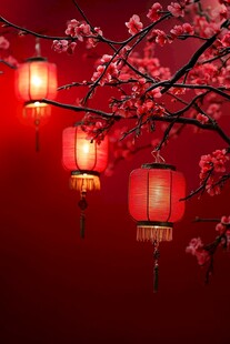 红灯笼映红粉花枝