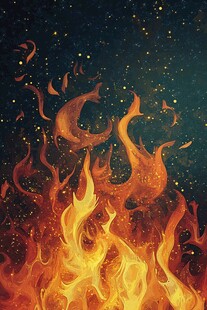 燃烧火焰与星空奇幻景象