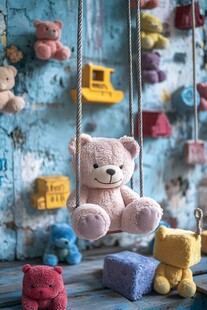 粉色小熊挂饰与多彩玩偶