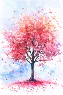 梦幻水彩绘就的烂漫樱花树