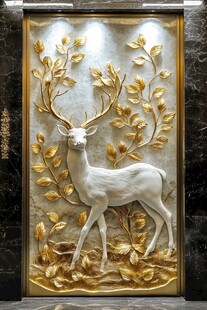 金叶白鹿浮雕艺术墙饰