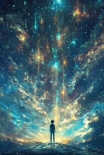 仰望星空的孤独身影