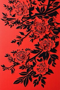 红色背景上的精美剪纸花卉