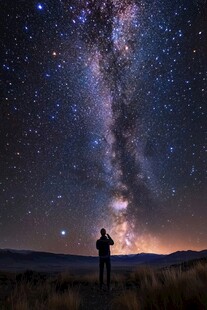 仰望璀璨星河的孤独身影