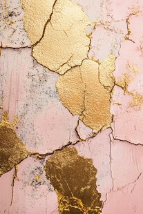 粉色背景上的金色裂纹纹理