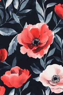 黑底花卉图案的水彩风设计