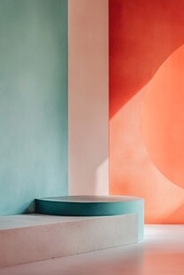 多彩墙面下的简约圆台