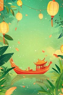 泛舟赏景 古风灯笼伴绿植