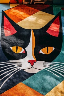 多彩几何图案中的猫咪形象