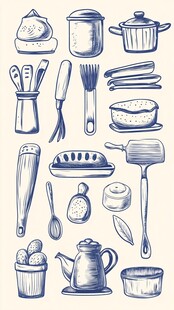 手绘厨房用品插画集合