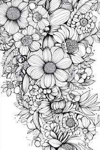 黑白花卉手绘图案