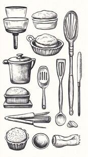 手绘烘焙工具与美食集合