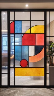 彩色几何图案艺术玻璃隔断