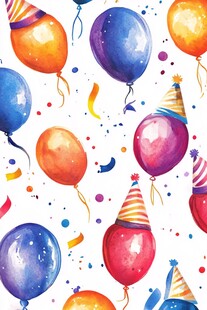 水彩风生日派对气球图案