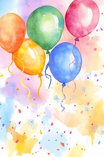 水彩缤纷气球庆祝画面