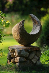 户外石制月牙形雕塑摆件