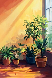 阳光洒下的窗边绿植世界