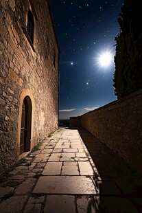 月夜下的古老石板小巷