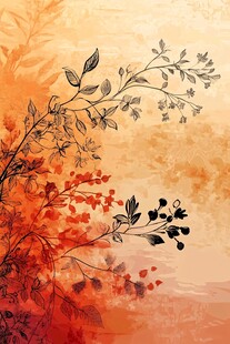 秋日花卉手绘背景图