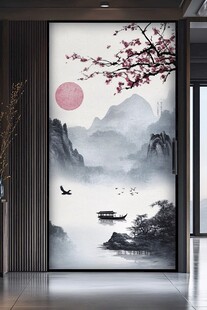 中式山水玄关装饰画意境美