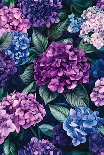 绣球花图案 绚丽花卉与绿叶