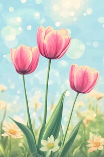 春日绽放的娇艳粉色郁金香