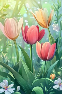 春日郁金香花丛梦幻景象