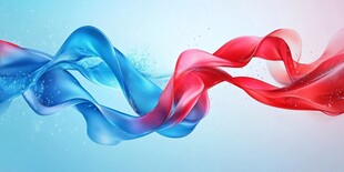 红蓝飘带舞动的梦幻画面