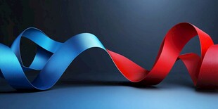 红蓝彩带交缠舞动画面