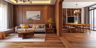 中式风客厅餐厅一体化空间