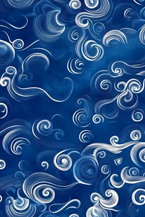 蓝色云纹中式风无缝图案