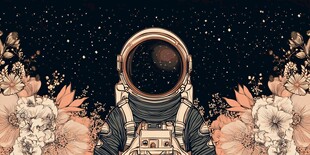 太空宇航员与浪漫花卉