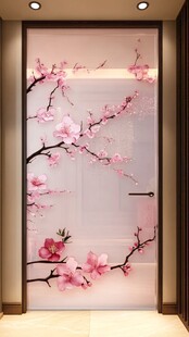 粉色桃花艺术玻璃门装饰