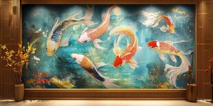 锦鲤壁画 演绎灵动水中世界