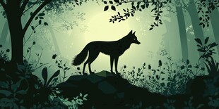 森林中伫立的孤狼剪影