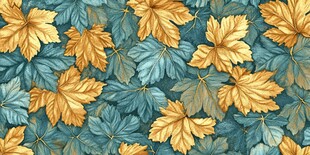 蓝底黄绿叶无缝图案