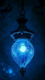 梦幻蓝色复古吊灯微光闪烁