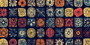 复古多彩几何花卉图案背景