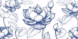 蓝白手绘荷花图案背景