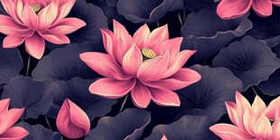 粉色荷花与荷叶精美图案