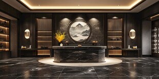 中式豪华大厅接待台场景