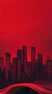 红色都市天际线夜景风光