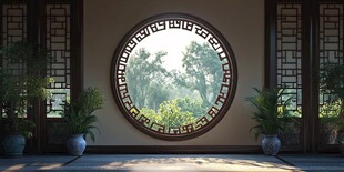 中式圆窗映景古韵悠然