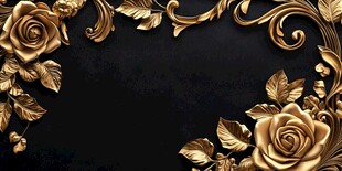 金色玫瑰雕花黑色背景图