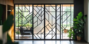 几何图案铁艺玻璃隔断门