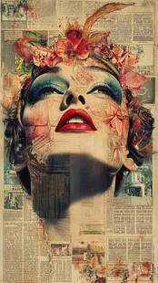 复古拼贴风的花卉妆容女子