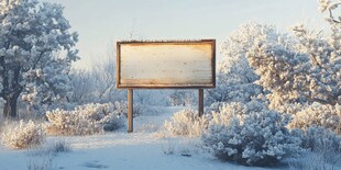 冬日雪景中的空白广告牌