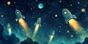梦幻星空下的火箭发射