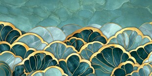 青蓝金箔风海浪纹理图案
