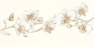 淡雅兰花与蝴蝶插画图案